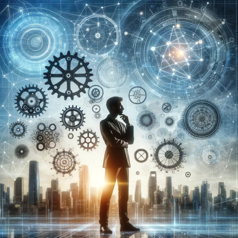 DALL·E-2024-02-16-17.40.40-A-thoughtful-human-figure-standing-amidst-symbols-of-complexity-such-as-gears-complex-network-maps-and-intricate-graphs-symbolizing-the-challenge-o